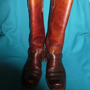 VINTAGE MEN Harness Brown Leather Pull On Motorcycle Boots. Size 9.5D